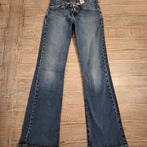 Lucky Brand Jeans Women 4/27 Blue Denim Dungarees Easy Rider Bootcut